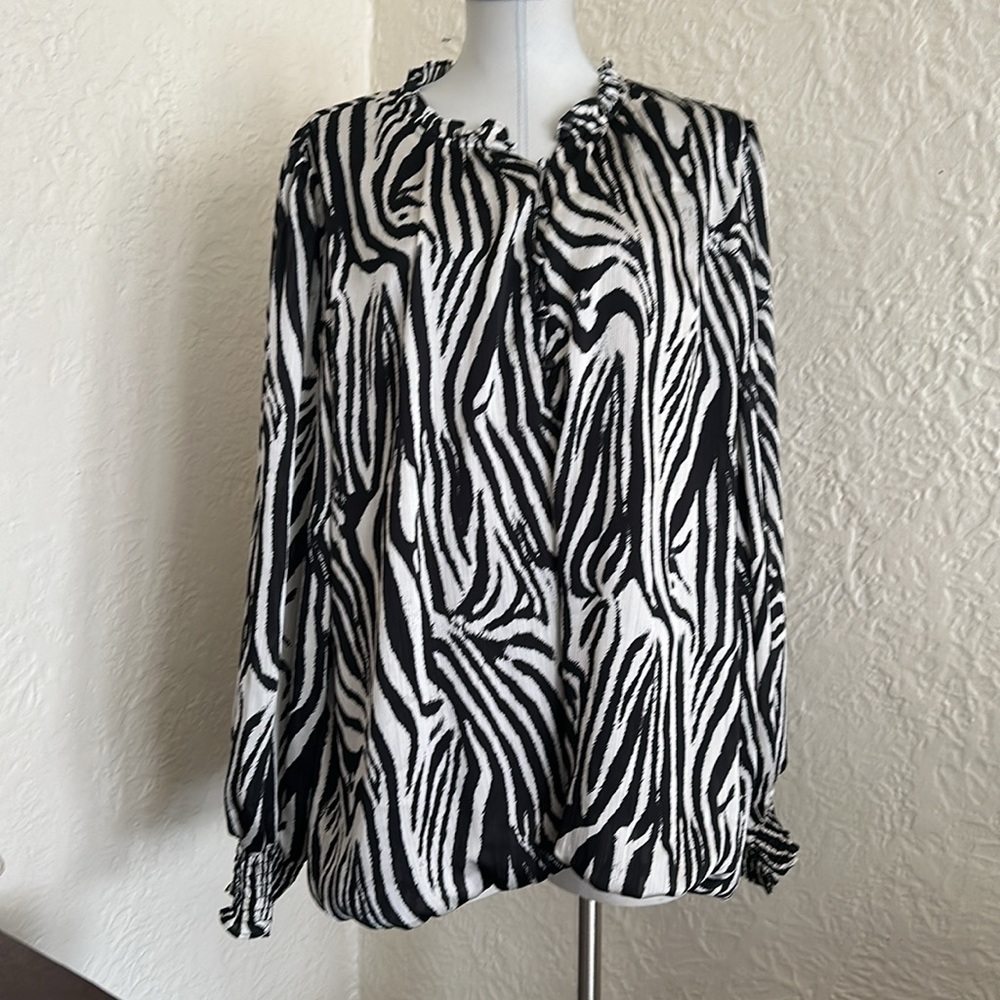 Zebra Stripe Black Ivory White Pattern Plus Size 3X Blouse NWT Haver